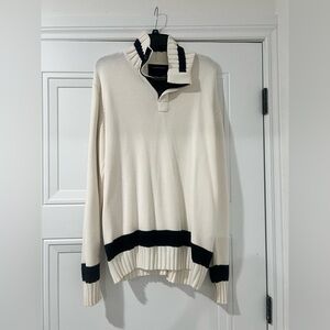 Nautica Cream and Black Zip Up Sweater